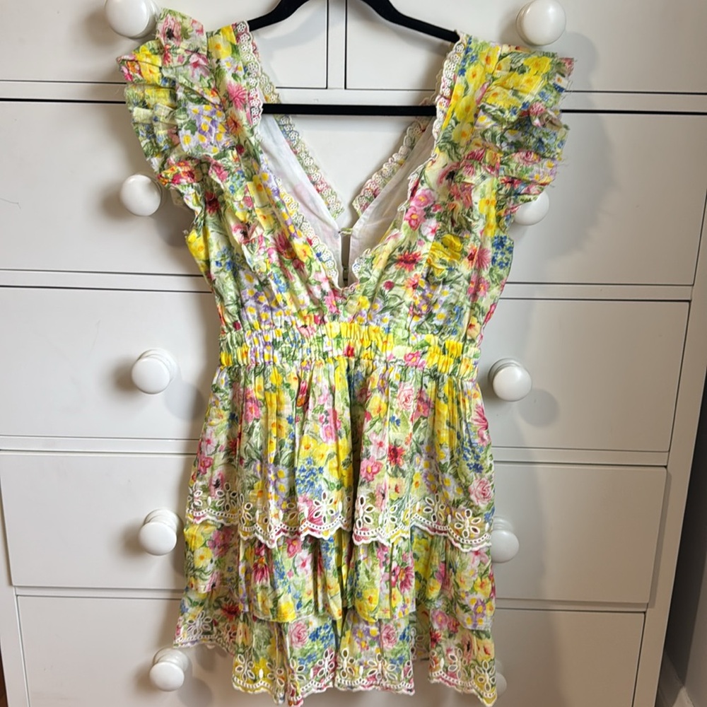 LoveShackFancy Aldina Ditsy Floral Ruffle Mini Dress
